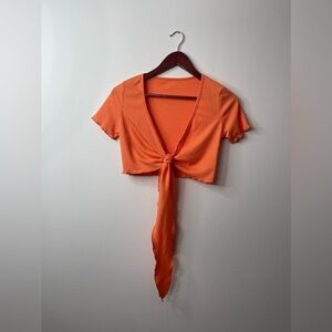 Orange Front-Tie Crop-top | Size: XS